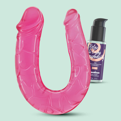 DEEP DIVER DILDO DUPLO COM LUBRIFICANTE ANAL 50ML CRUSHIOUS ROSA