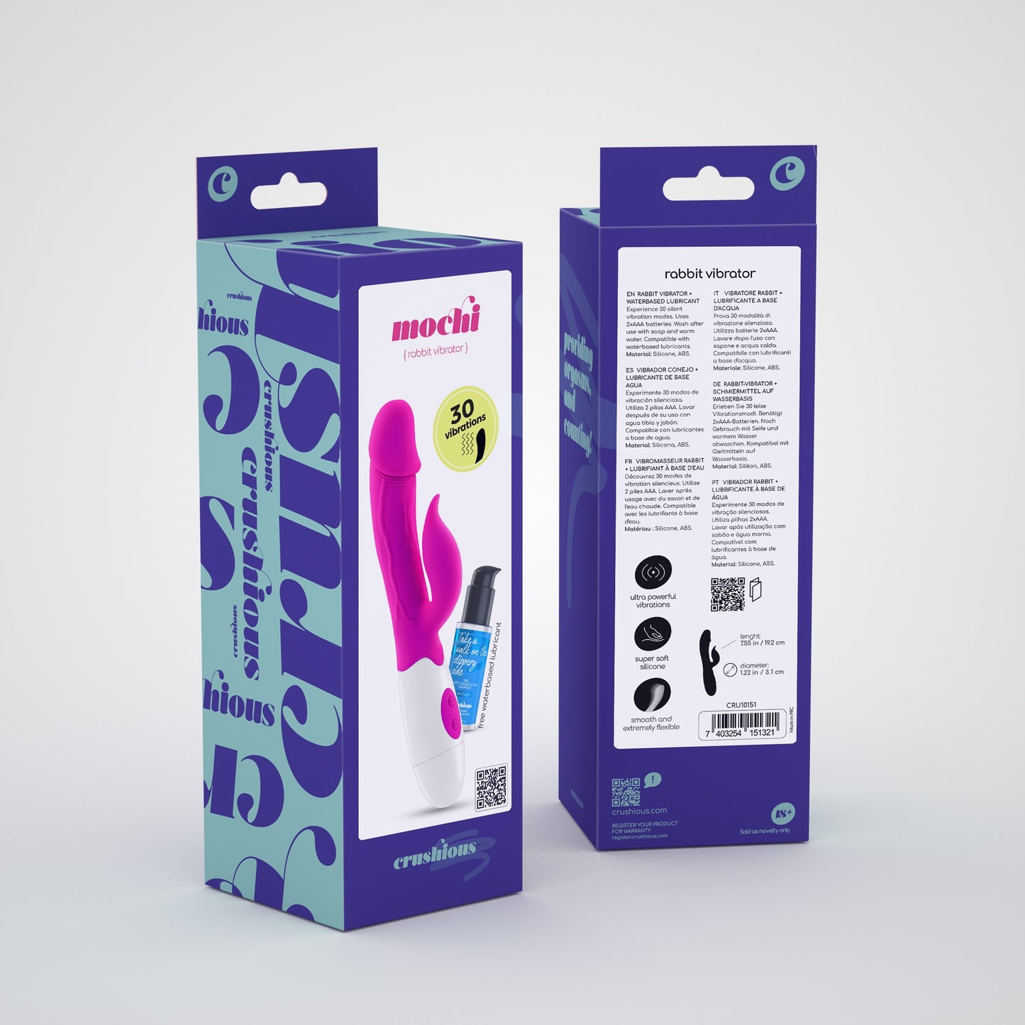 VIBRADOR COM ESTIMULADOR DE CLITÓRIS MOCHI ROXO E LUBRIFICANTE À BASE DE ÁGUA INCLUÍDO CRUSHIOUS